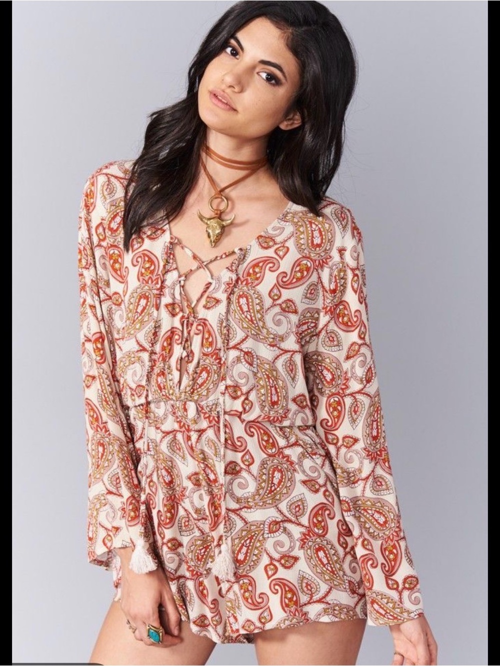 Show me your Mumu tillie Paisley romper Cream and Rust